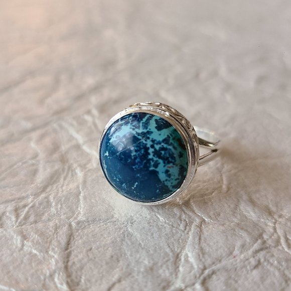 Chrysocolla Gemstone Ring Size 10 Sterling Silver-Healing Stone jewelry - Picture 2 of 7